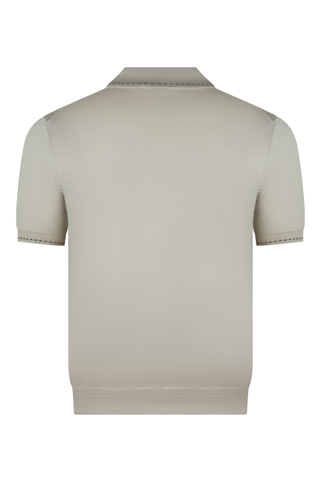 Stone beige silk-mix polo back with sewn shoulders and hem