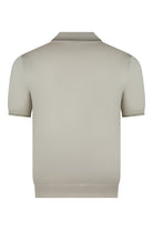 Stone beige silk-mix polo back with sewn shoulders and hem