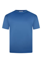 Deep blue short-sleeve crew neck t-shirt, front view
