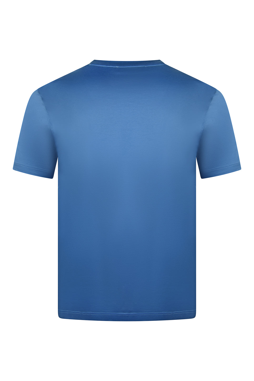 Deep blue short-sleeve crew neck t-shirt, back view