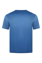 Deep blue short-sleeve crew neck t-shirt, back view