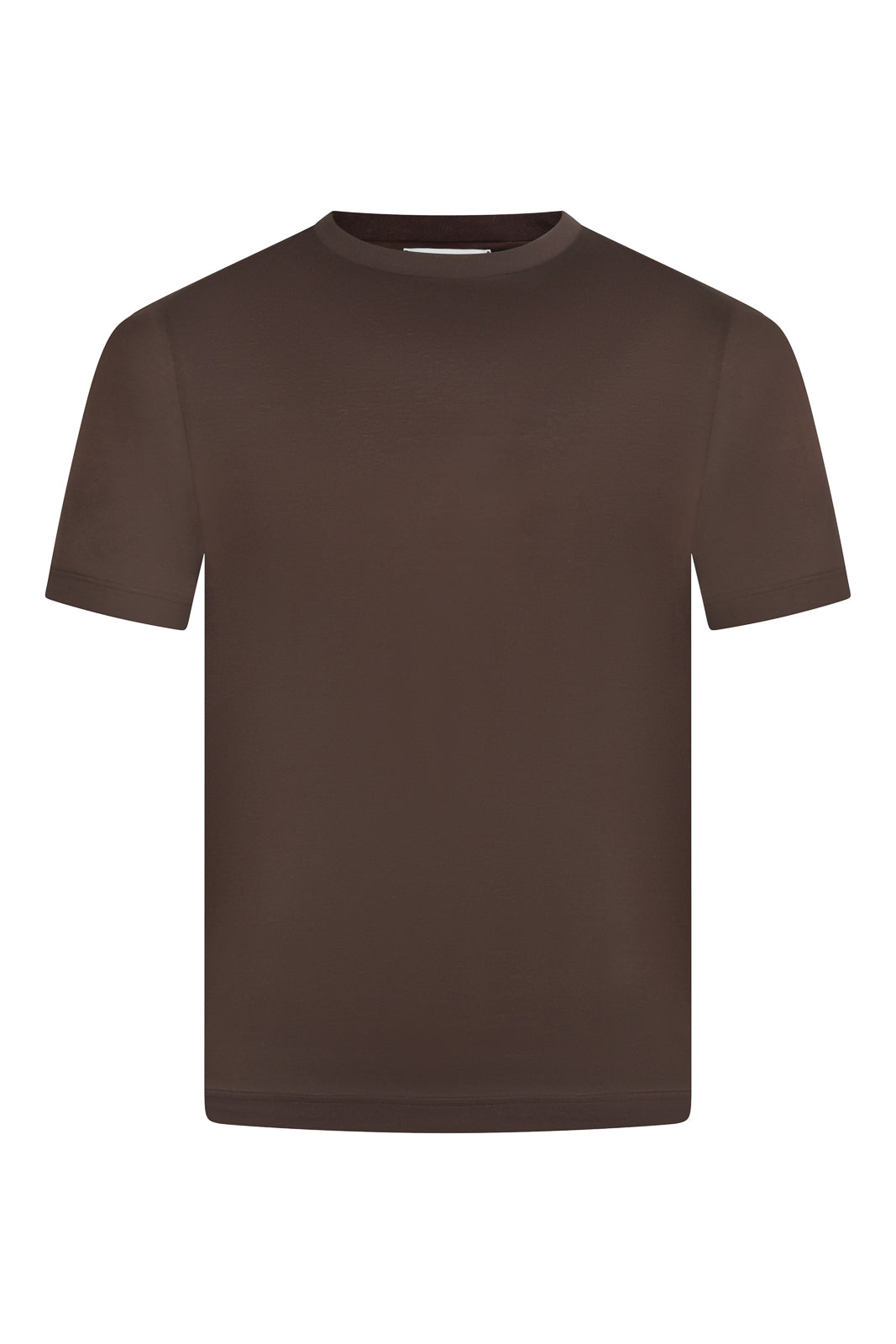 High-neck short-sleeve t-shirt with ribbed collar in dark brown