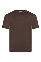 High-neck short-sleeve t-shirt with ribbed collar in dark brown
