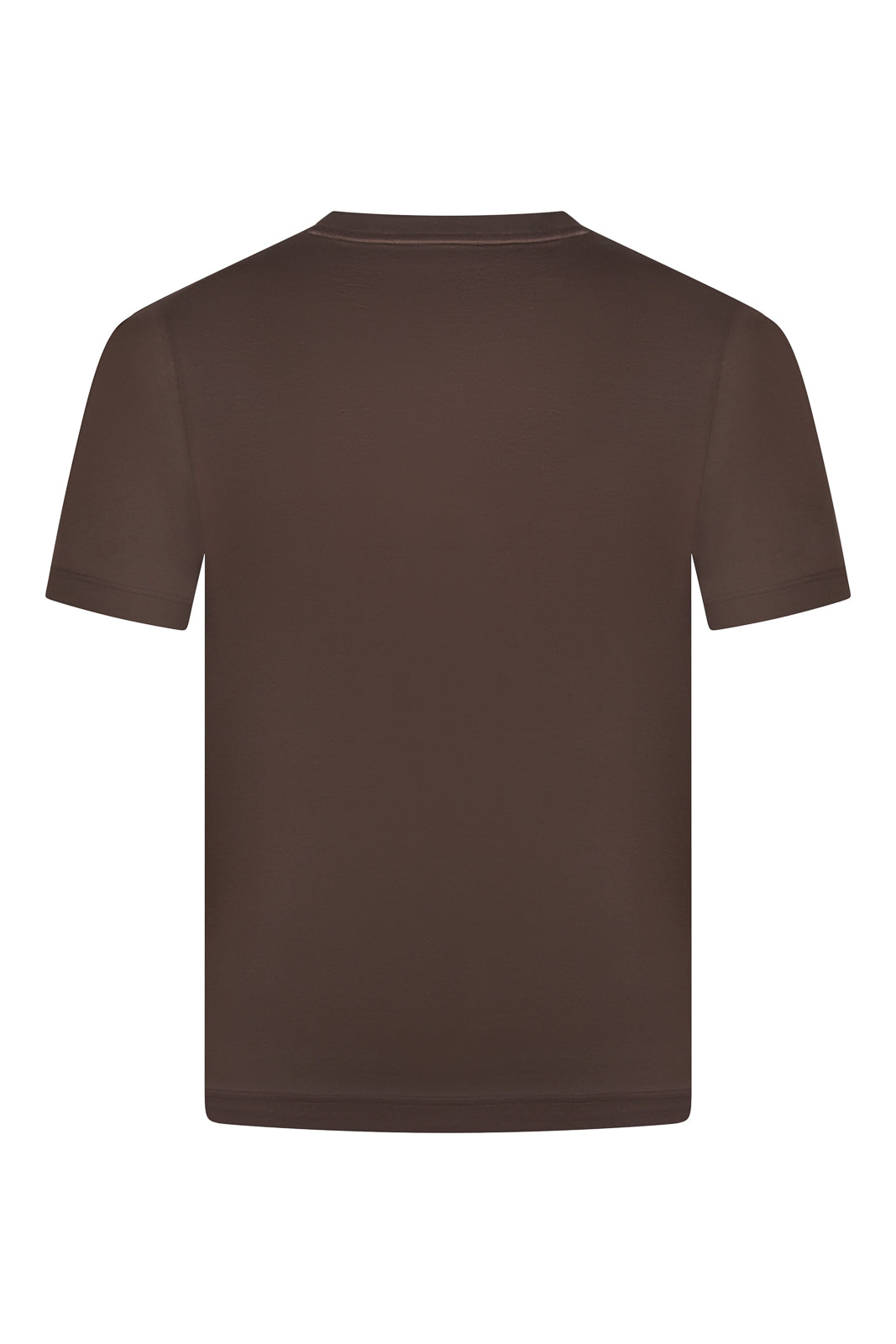High-neck short-sleeve t-shirt with ribbed collar, dark brown back view