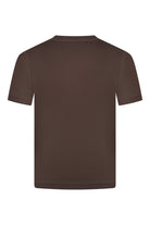 High-neck short-sleeve t-shirt with ribbed collar, dark brown back view
