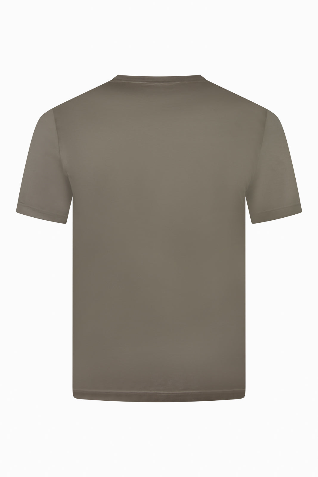 Taupe-brown high collar short-sleeve T-shirt, plain back view