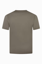Taupe-brown high collar short-sleeve T-shirt, plain back view