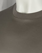 Taupe-brown high collar ribbed neckline on short-sleeve T-shirt