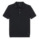 Deep navy luxury jersey polo shirt with short sleeves and three-button placket