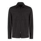 Soft wool shirt jacket in dark color, front zip and two chest pockets