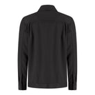 Soft wool shirt jacket, back view with stand collar and button cuffs