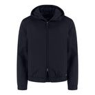 Men's soft wool hooded commuter jacket in deep navy, full front zip