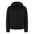 WAHTS Rodan soft wool hooded commuter jacket, dark front zip with drawcord hood