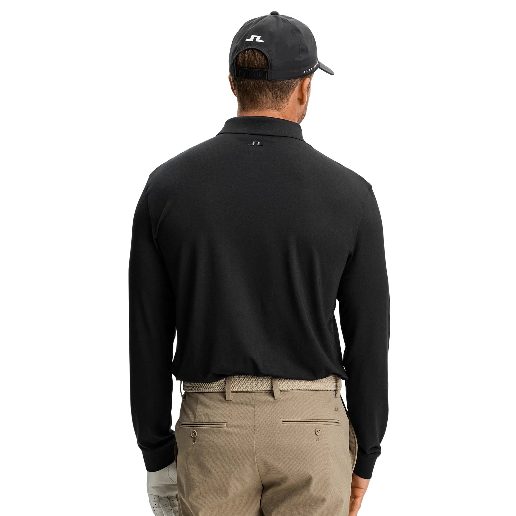 J.Lindeberg Florian long-sleeve polo, black with back logo and buttoned neckline