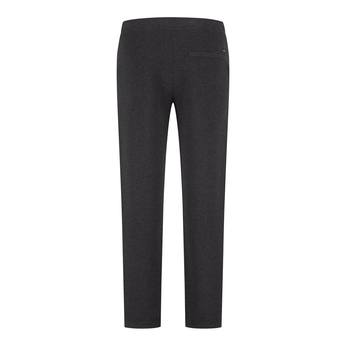 Dark anthracite melange knitted lounge pants, back view with smooth yoke seam