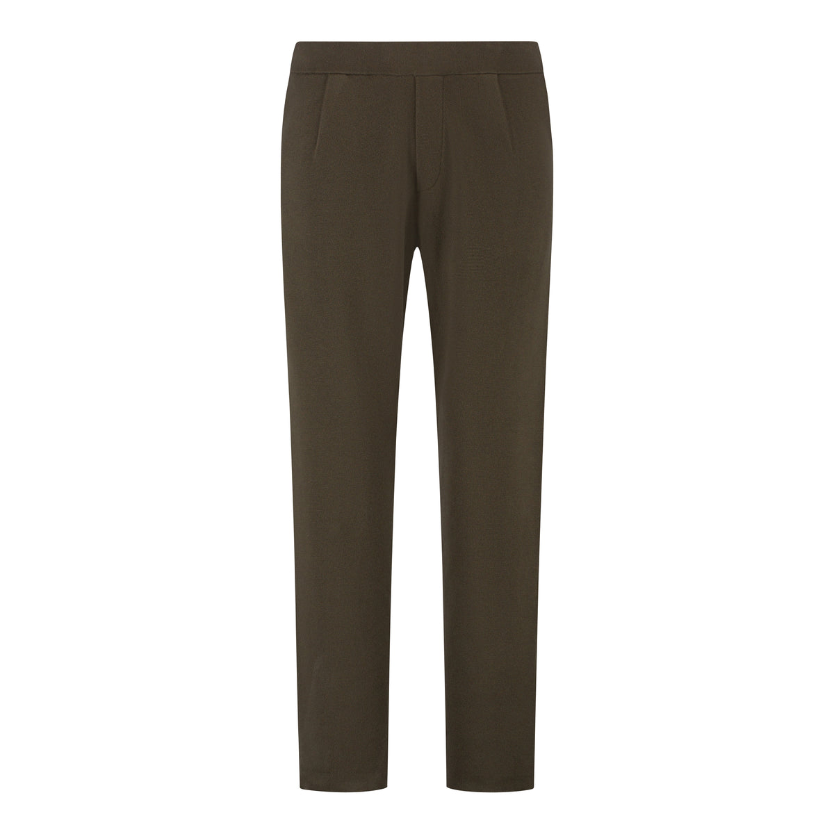 Dark olive knitted lounge pants with straight leg and elastic waistband