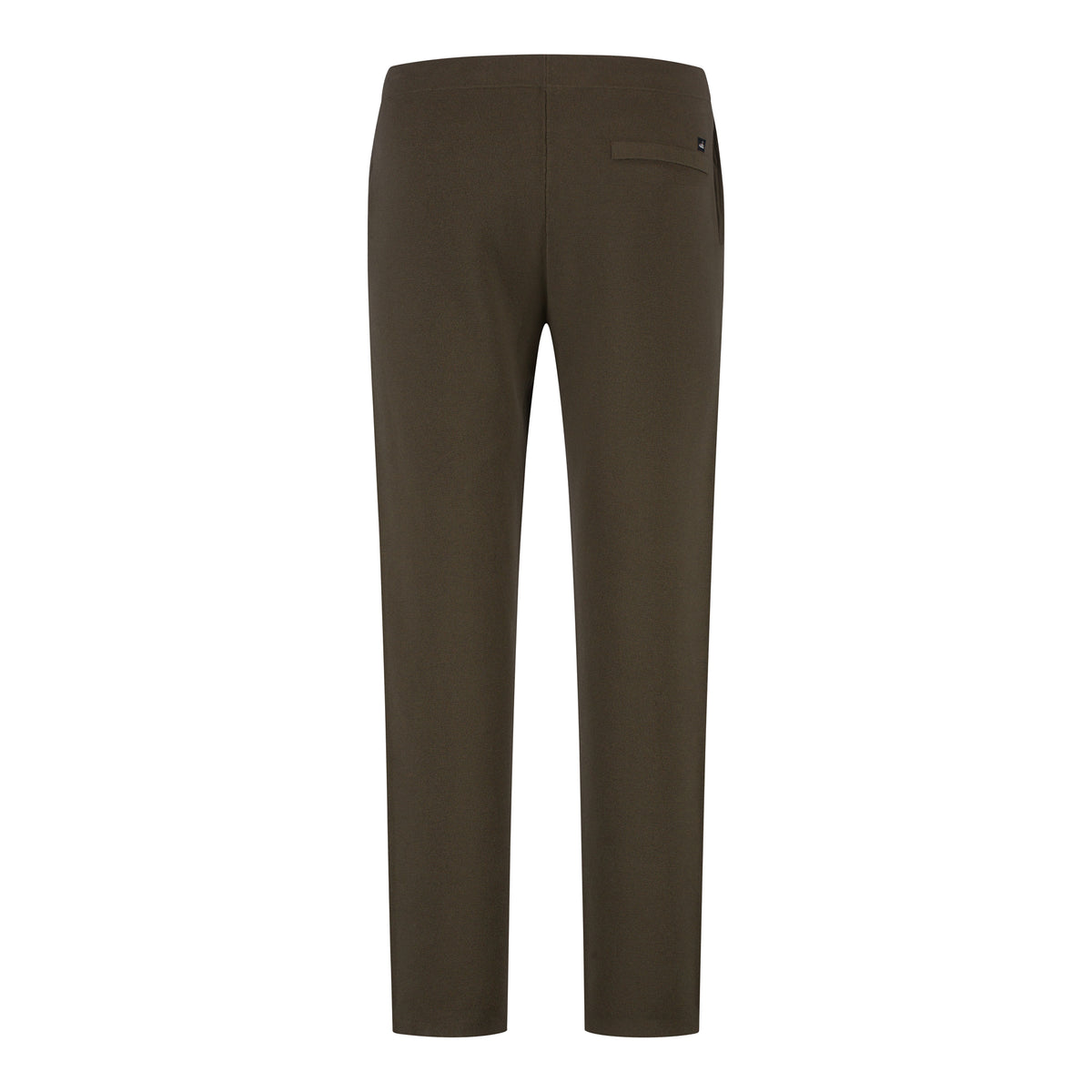 Dark olive knitted lounge pants with back pocket detail and straight leg