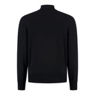 Pure black merino half-zip pullover, back view with ribbed hem and cuffs