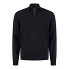 Men's dark blue merino half-zip pullover sweater with stand collar