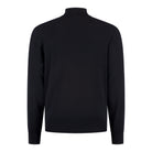 Men's dark blue merino half-zip pullover sweater, back view