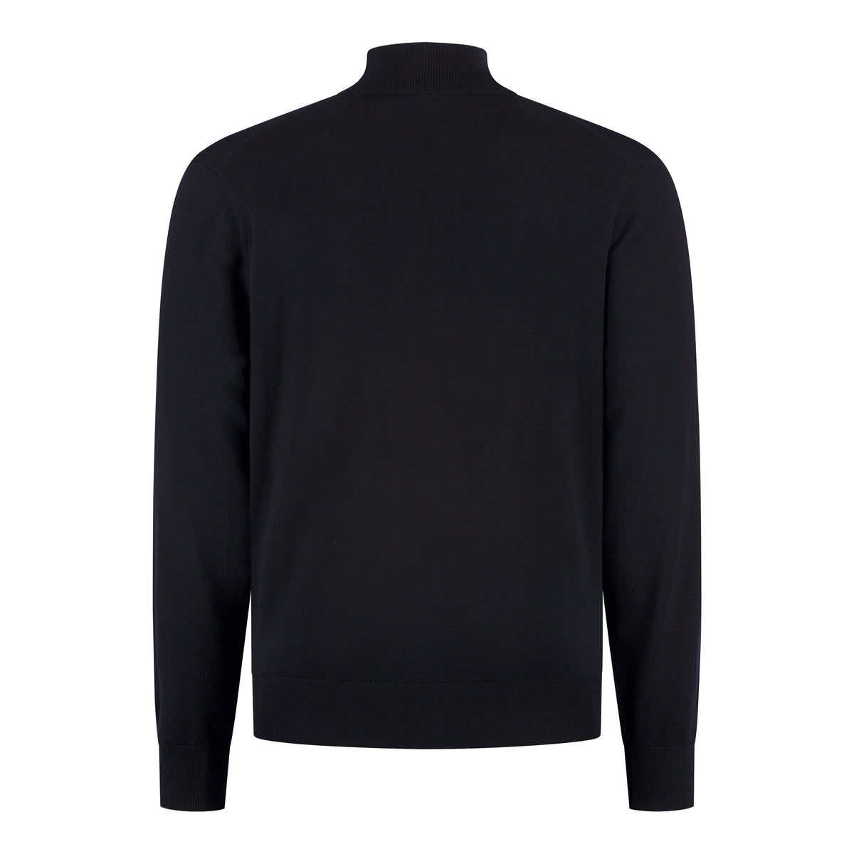 Men's dark blue merino half-zip pullover sweater, back view