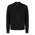 WAHTS black extrafine merino polo shirt with long sleeves and button placket