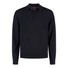 WAHTS extrafine merino polo shirt, night blue, button placket and ribbed collar