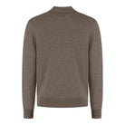 Men's taupe melange long-sleeve merino polo shirt, ribbed collar and cuffs