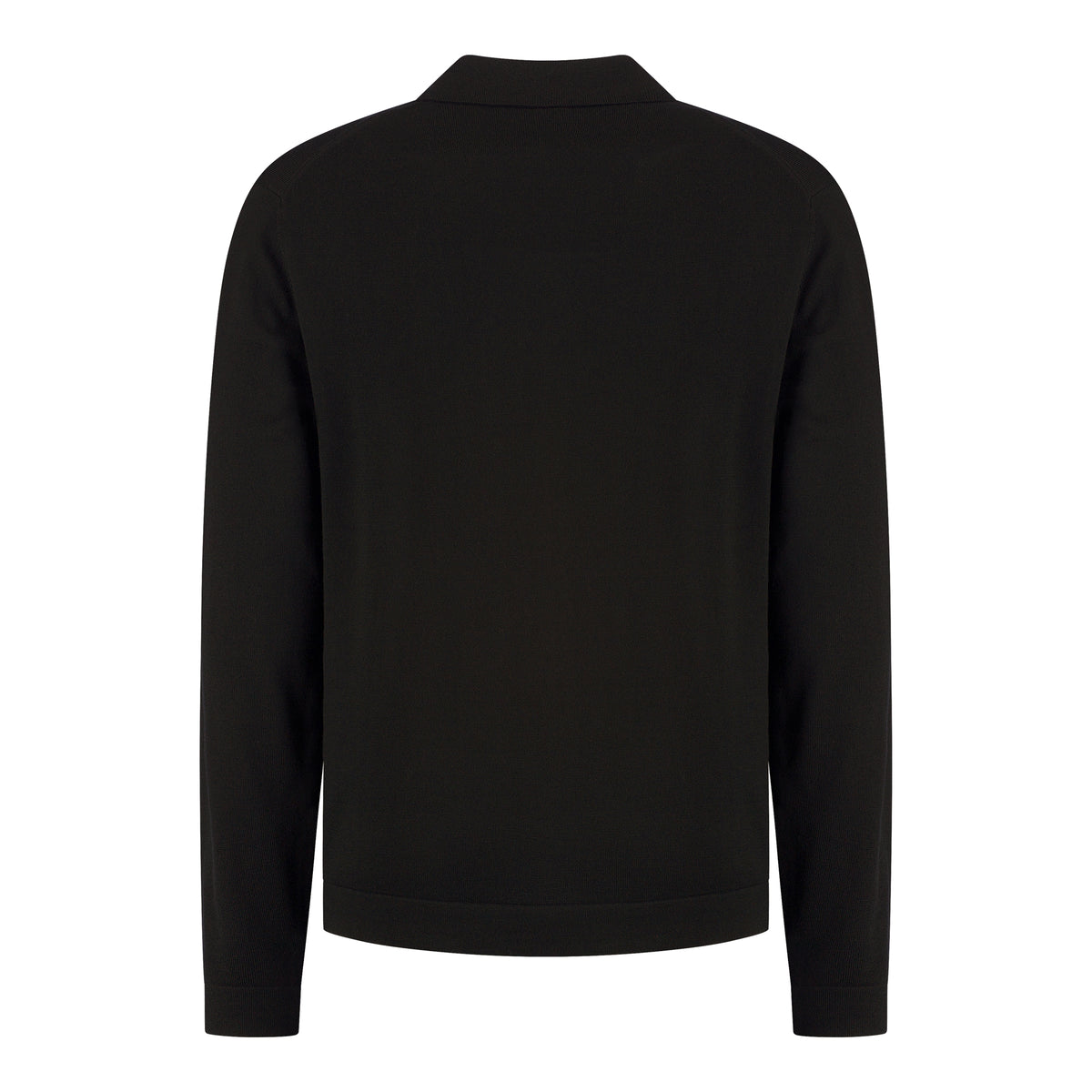 Black merino cardigan, back view with long sleeves