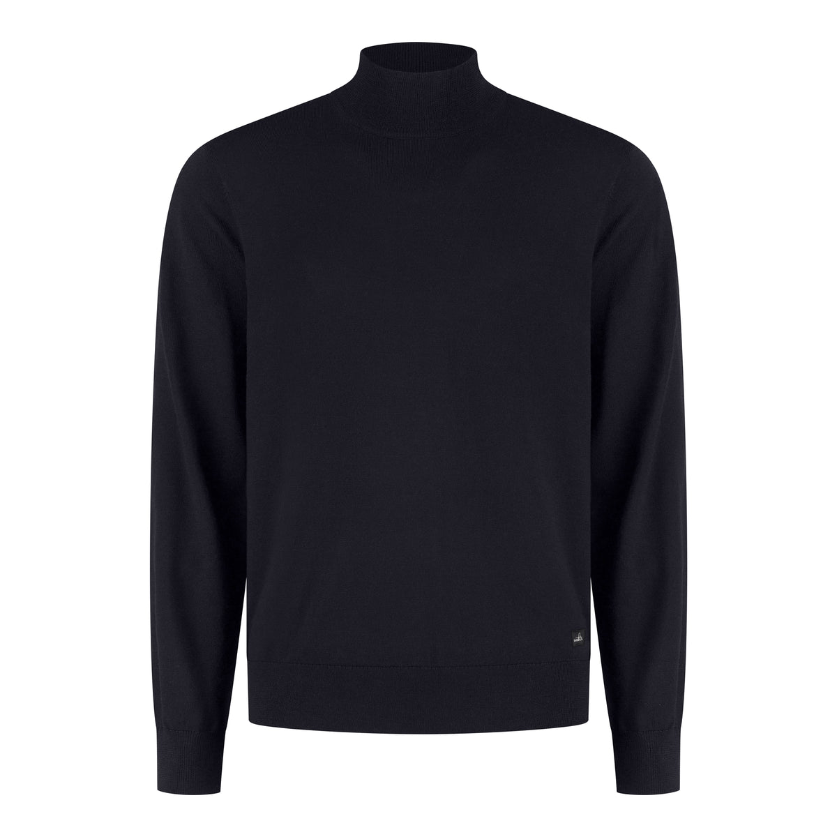 Extrafine merino mockneck pullover, dark navy, long sleeves