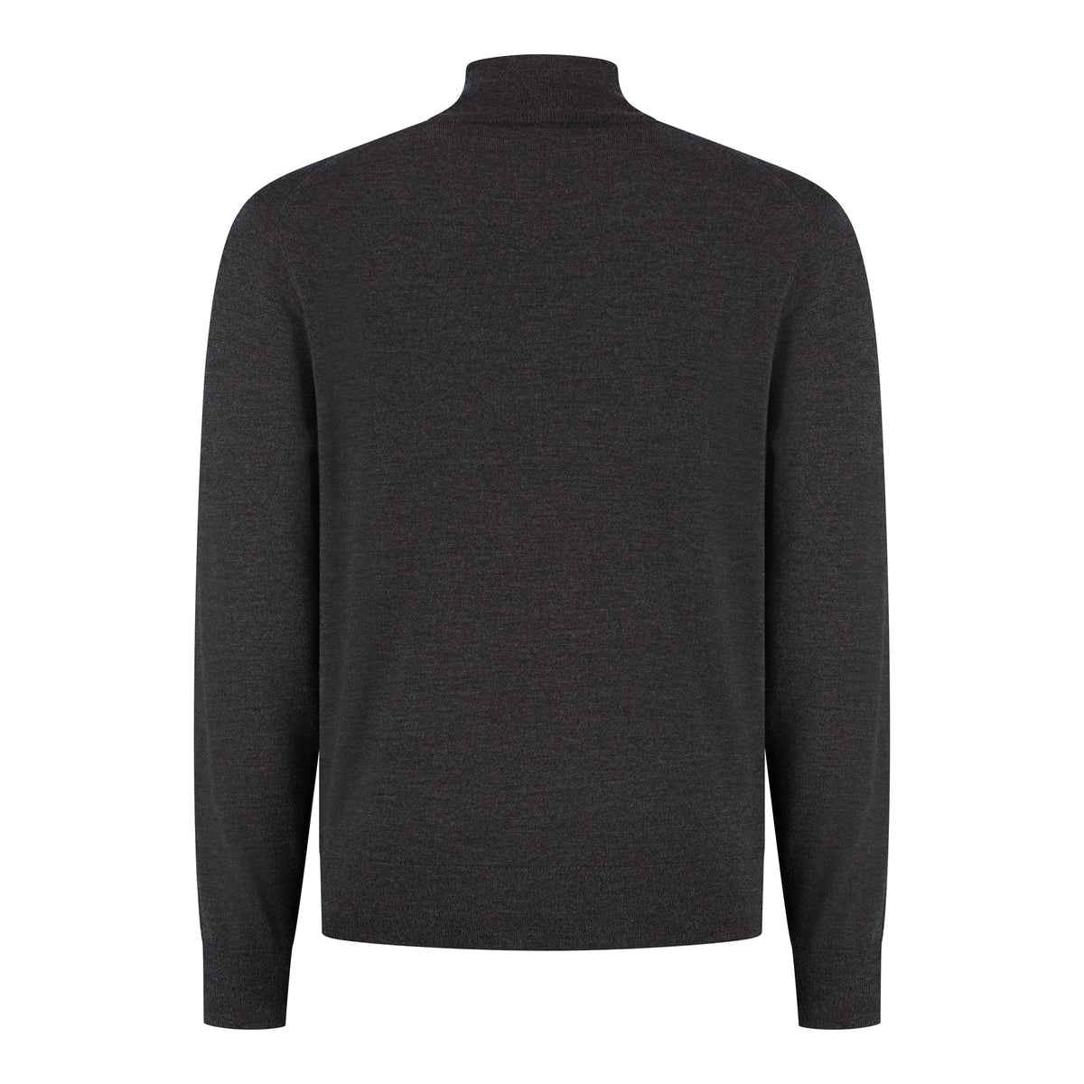WAHTS Pratt merino full-zip cardigan, anthracite melange back view, ribbed hem and cuffs