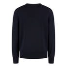 WAHTS Reynolds night blue merino crewneck pullover, back view, ribbed hem and cuffs