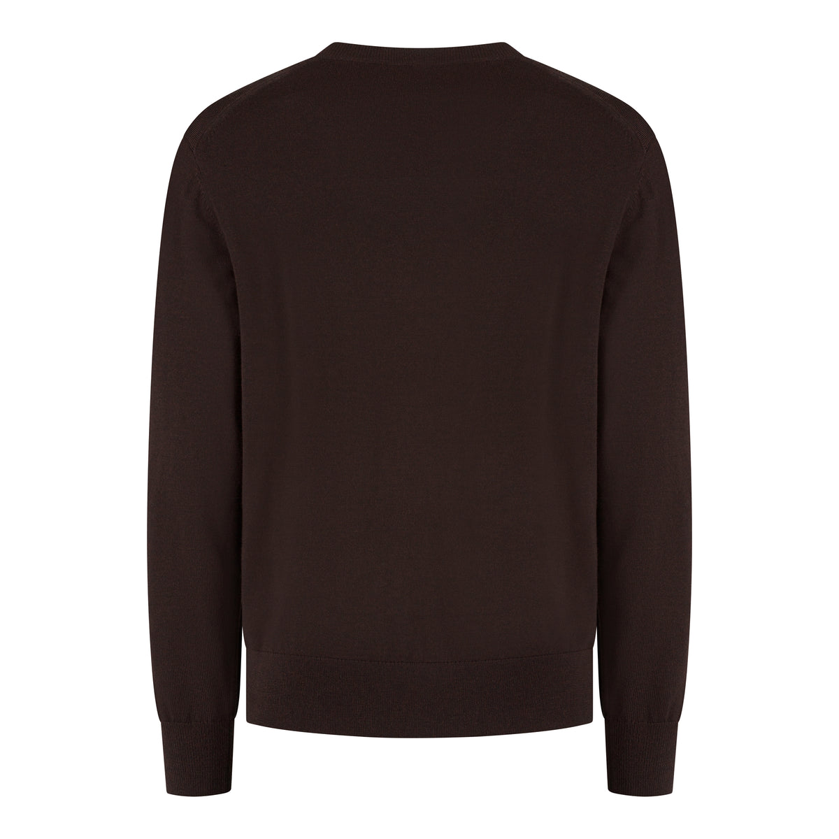 Burgundy melange merino crewneck pullover sweater, back view