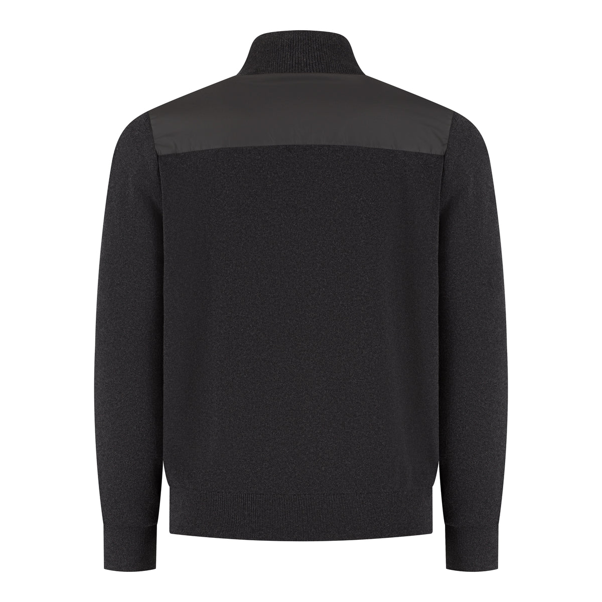 Dark anthracite hybrid jacket with full zip and ribbed knit back