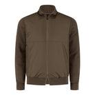 Dark olive hybrid cotton merino jacket with full-zip front and ribbed collar