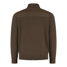 Dark olive hybrid jacket back view with full-zip and ribbed knit hem