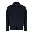 Night blue padded full-zip cardigan with two front flap pockets and ribbed collar