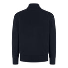 Night blue full-zip padded cardigan, back view with ribbed hem and cuffs