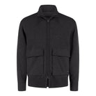 Dark anthracite merino-cotton full-zip padded cardigan with two chest pockets