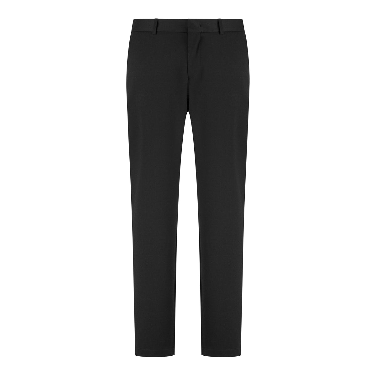 Soft wool travel trousers in deep brown, full front view with belt loops