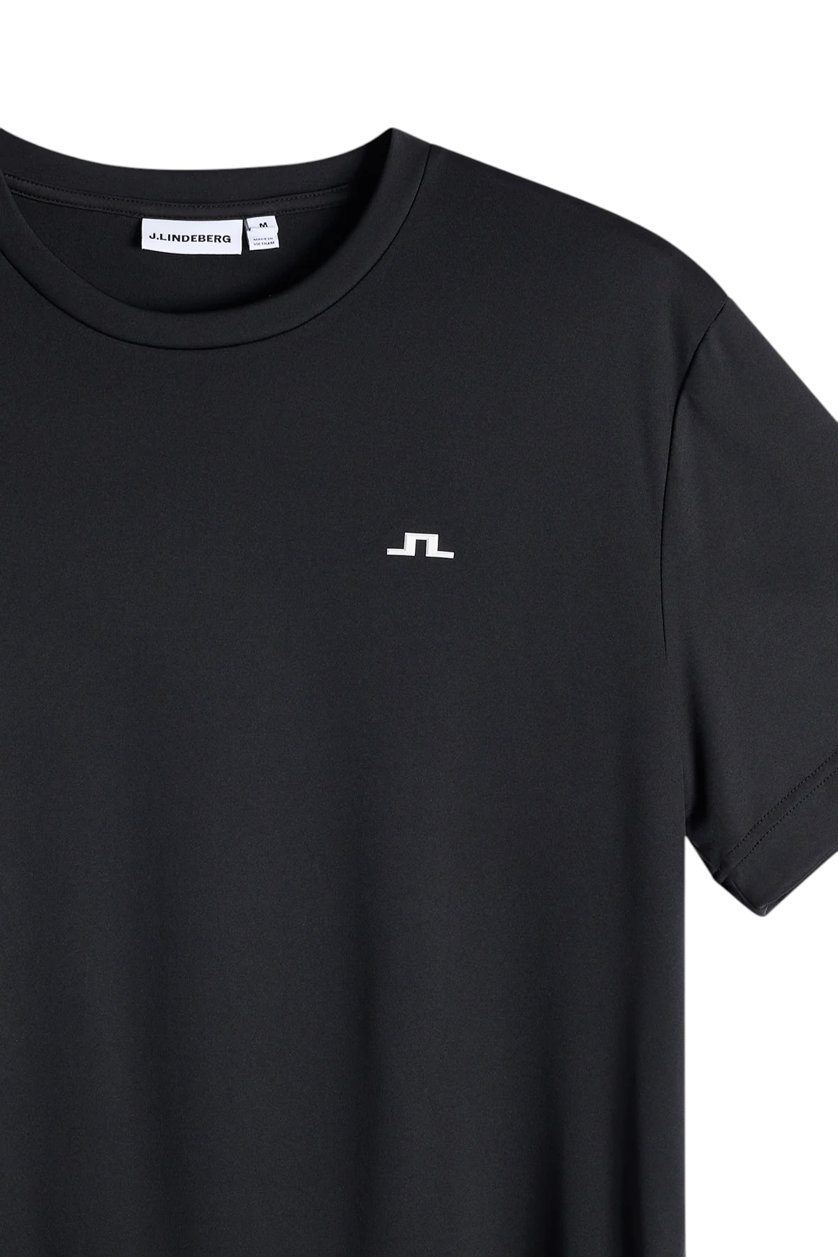 J.Lindeberg Ade black crewneck T-shirt with chest logo close-up