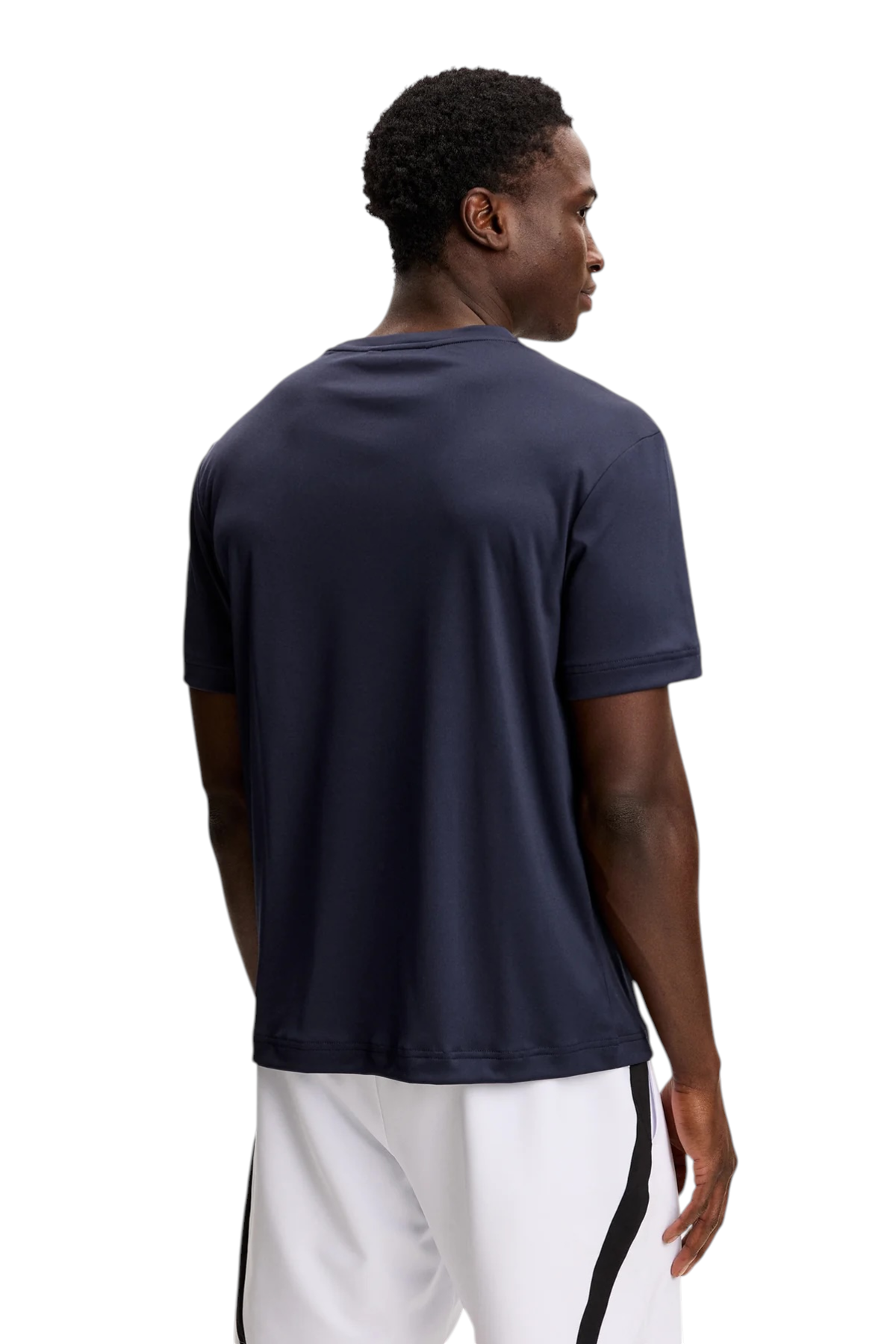 Men's navy crew-neck T-shirt, back view