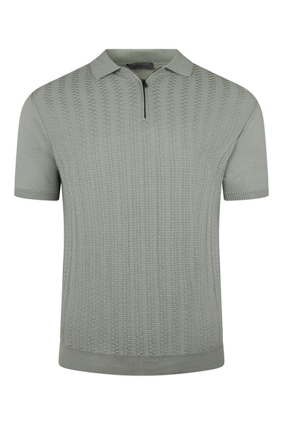 Corneliani Textured Weave Knitted Short Sleeve Zip Polo (Steel