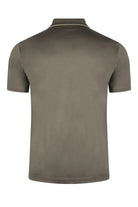Taupe-brown cotton polo shirt, back view with short sleeves