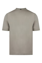 Grey jersey knit-effect short sleeve T-shirt, back view with crew neck
