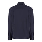 Deep navy soft wool shirt jacket back view with zip and buttoned cuffs