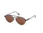 Rounded metal sunglasses with matt brown frame and brown tinted lenses, full front view