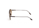 Rounded metal sunglasses with matt brown frame and brown tinted lenses, side profile view