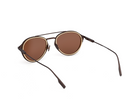 Rounded metal sunglasses with matt brown frame and brown tinted lenses, angled three-quarter view
