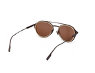 Rounded metal sunglasses with matt brown frame and brown tinted lenses, oblique side angle
